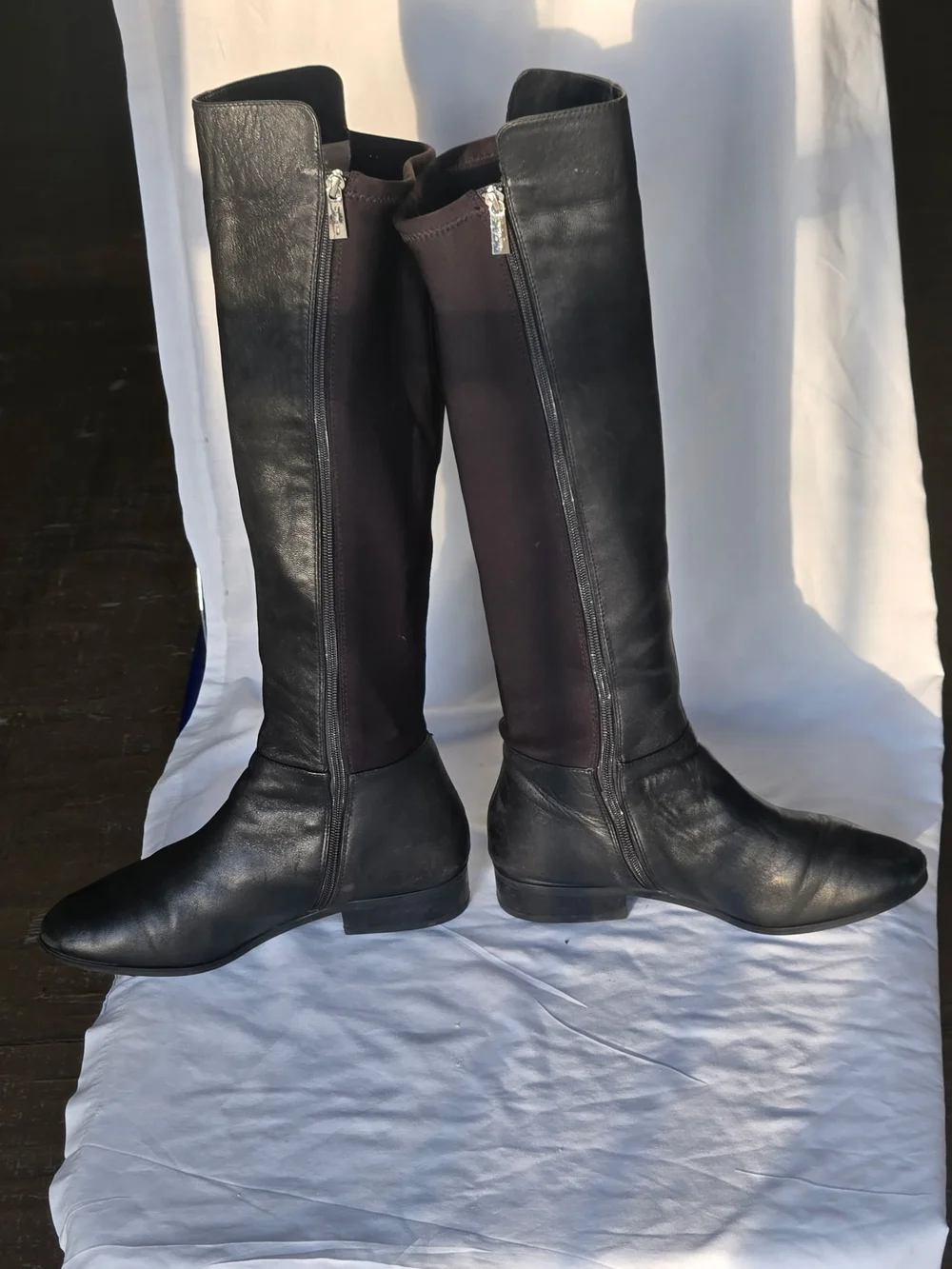 Michael Kors Black Leather & Dark Stretch Over-the-Knee Boots